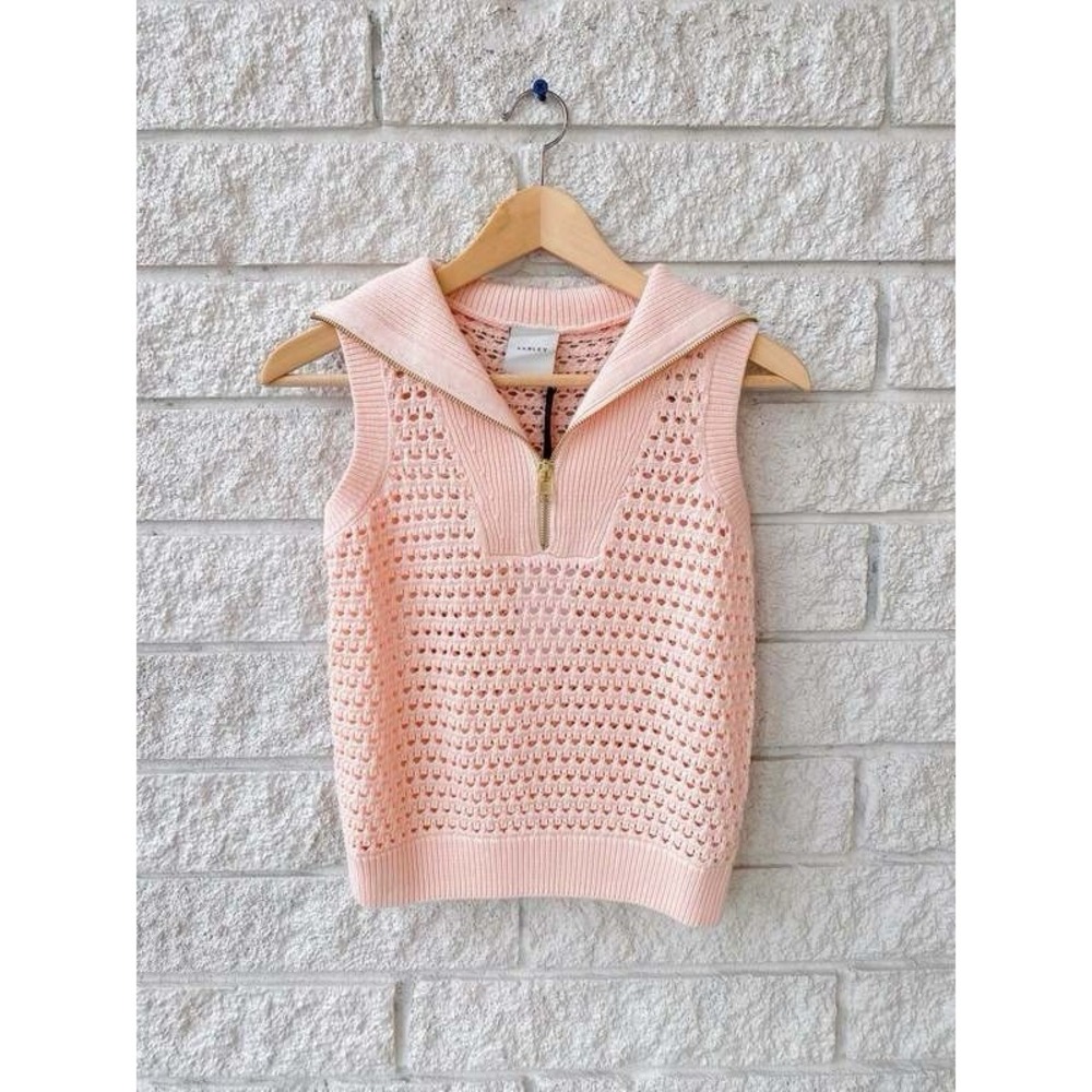 Varley Bains Half Zip Tank Women's Large Silver Peony Pointelle Knit NWT